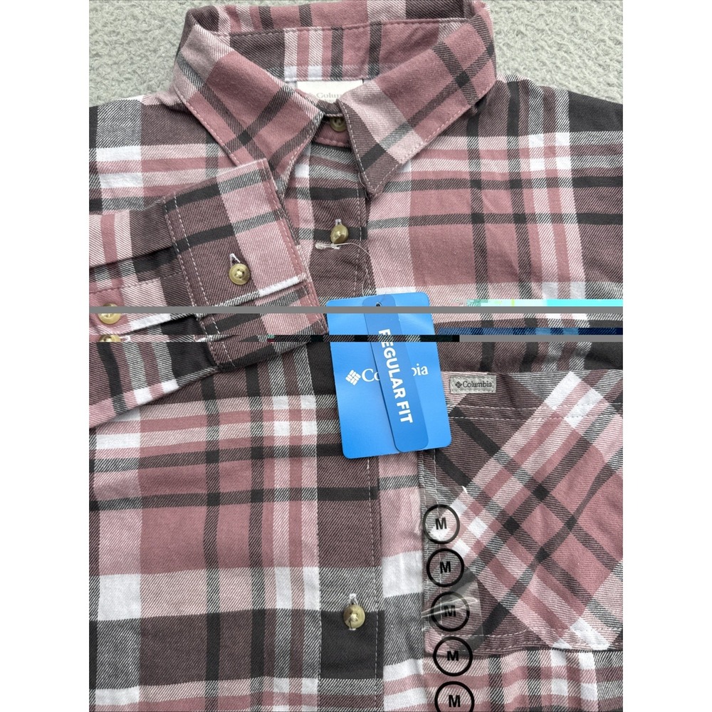 Columbia Calico Basin Flannel Shirt Womens Medium L/S Pink Black Plaid Button Up